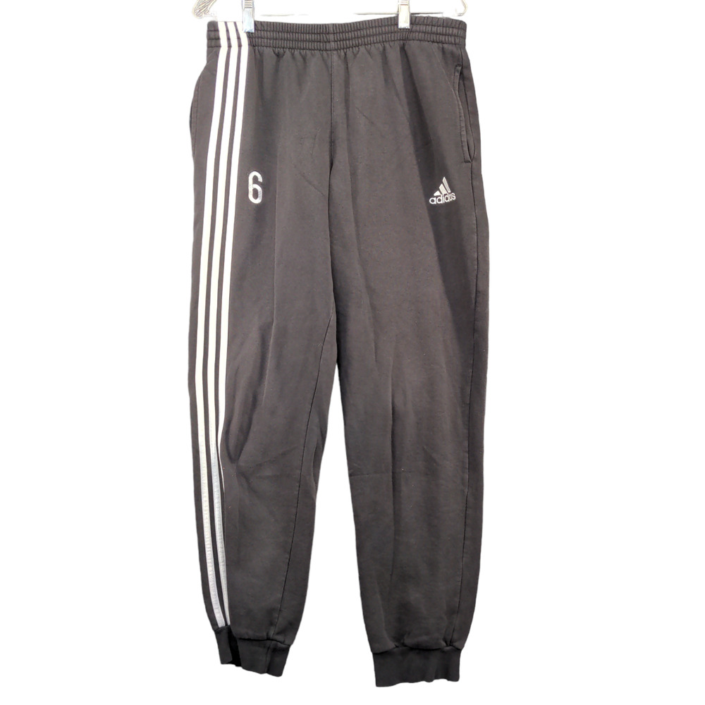 Adidas Men's Jogger Sweatpants Black Medium Drawstring Waist Side Striped #6